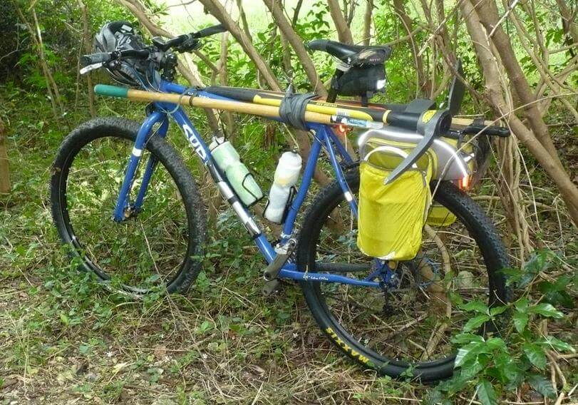 Bike loaded up for trail maintenance activities